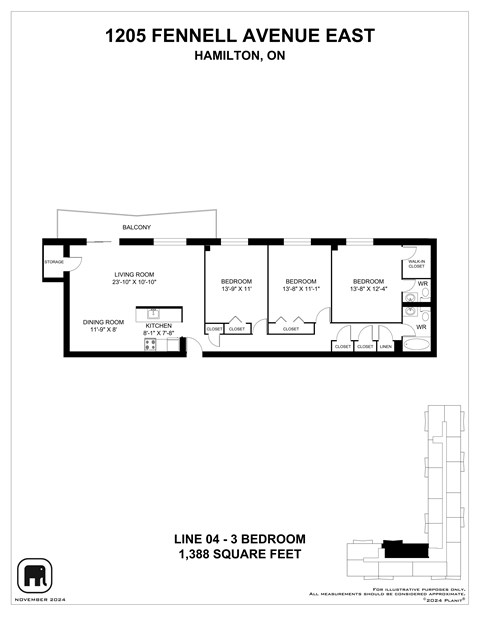 Floor plan for 3 beds, 1 bath